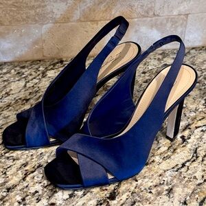 Vince Camuto Wrennie Heels | Midnight Navy Satin | Size 8.5M